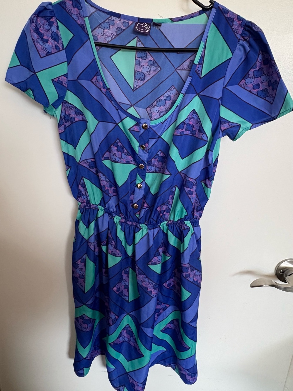 Hello Kitty Blue & Teal Geometric Mini Dress